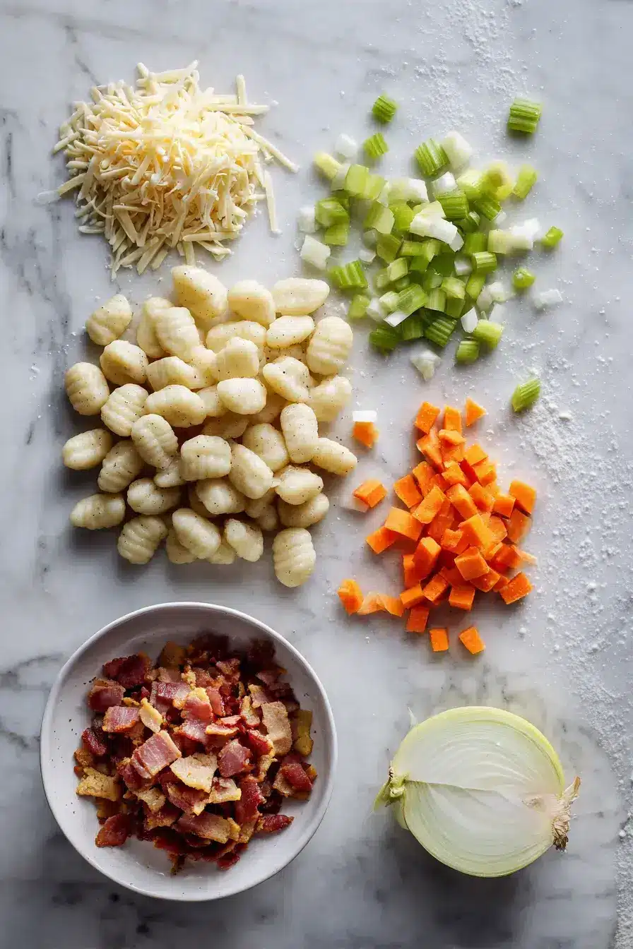 Bacon Cheddar Gnocchi Soup ingredients preparation