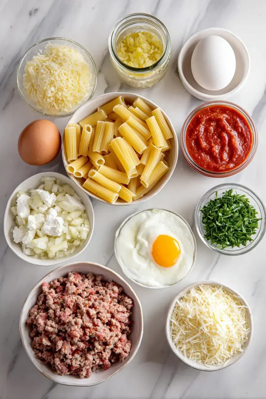 Baked Ziti ingredients preparation