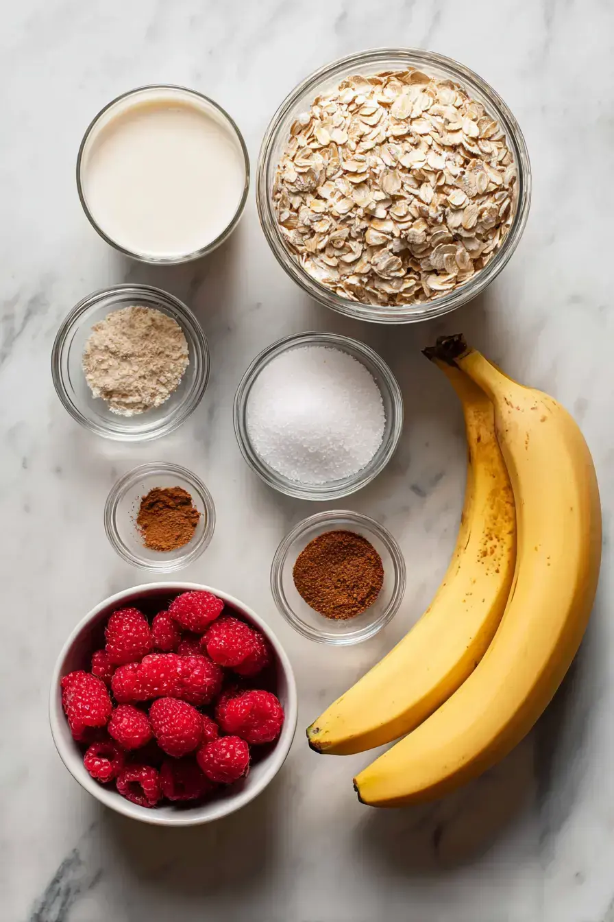 Banana Raspberry Oatmeal ingredients preparation