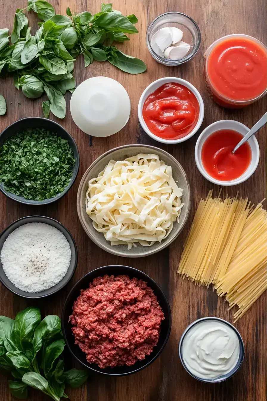Cheeseburger Pasta ingredients preparation
