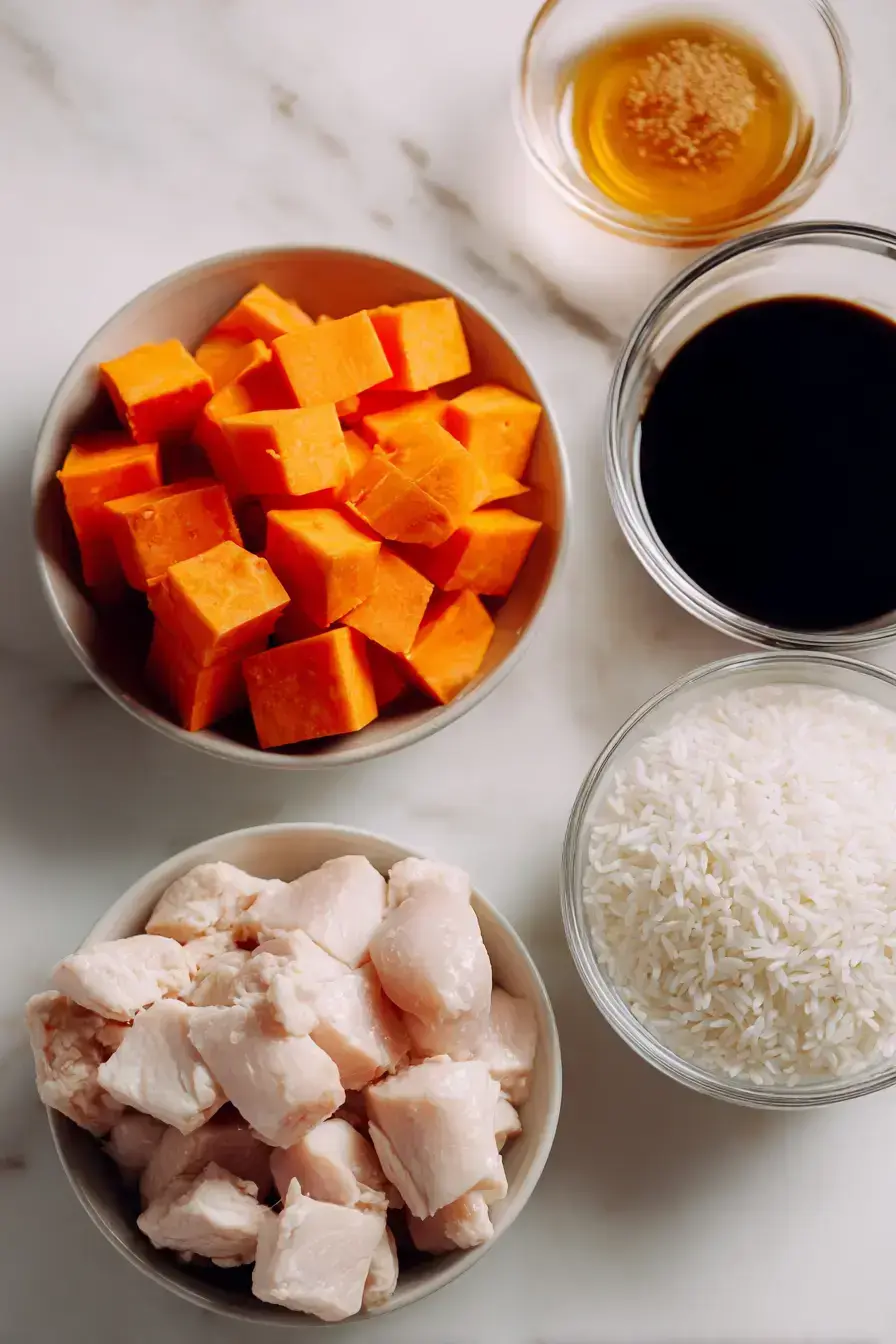 Chicken Sweet Potato Rice Bowl ingredients preparation