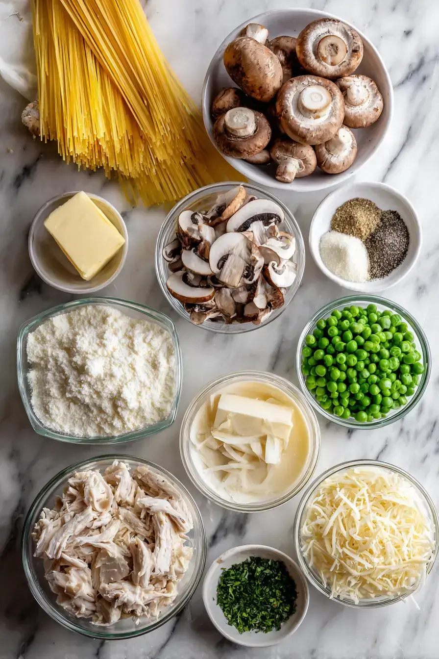 Chicken Tetrazzini ingredients preparation