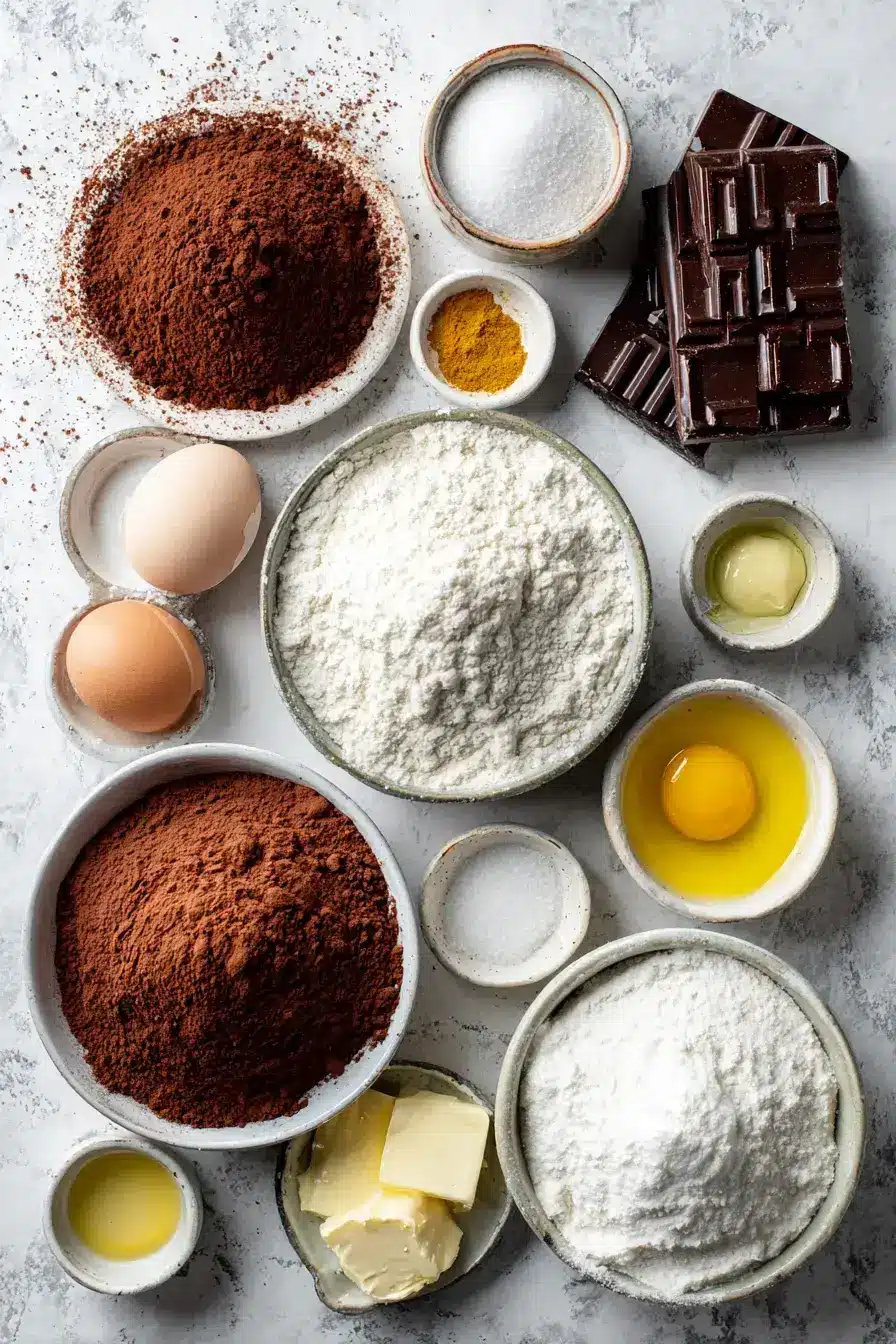 Chocolate Layer Cake ingredients preparation