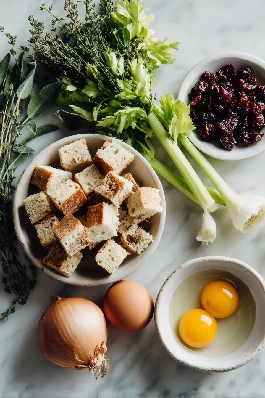 Cranberry Turkey Stuffing ingredients preparation