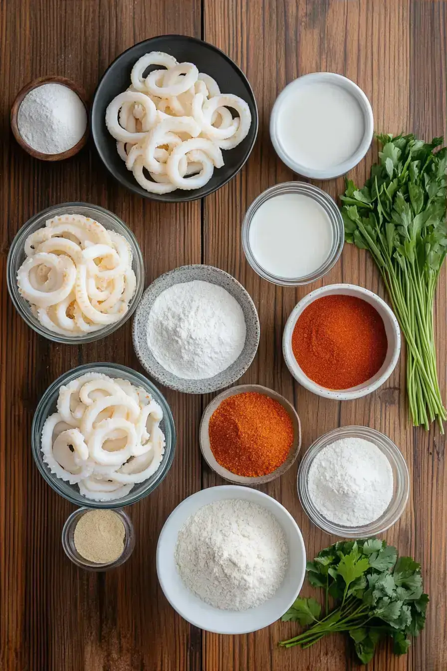 Fried Calamari ingredients preparation