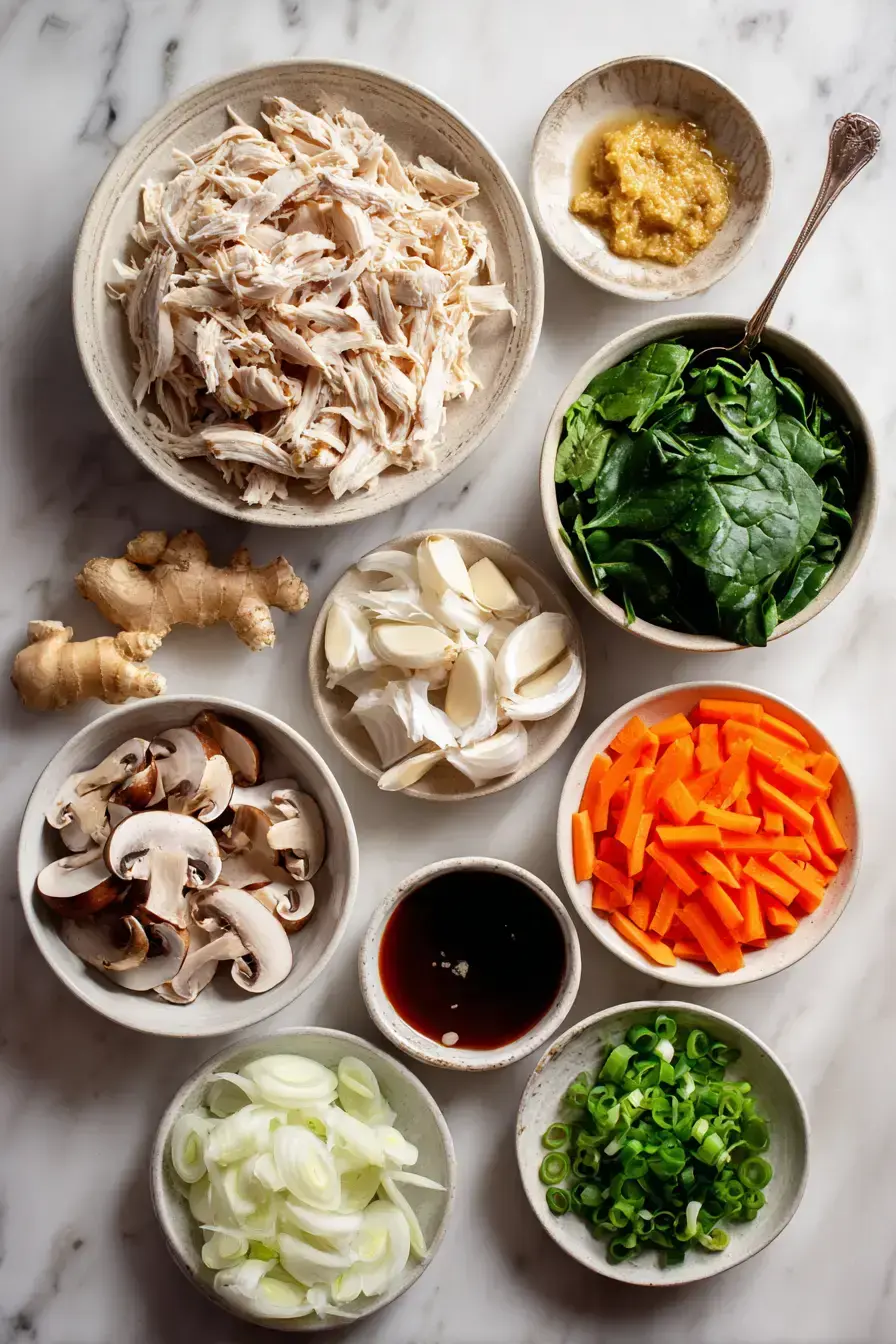 Miso Chicken Soup ingredients preparation