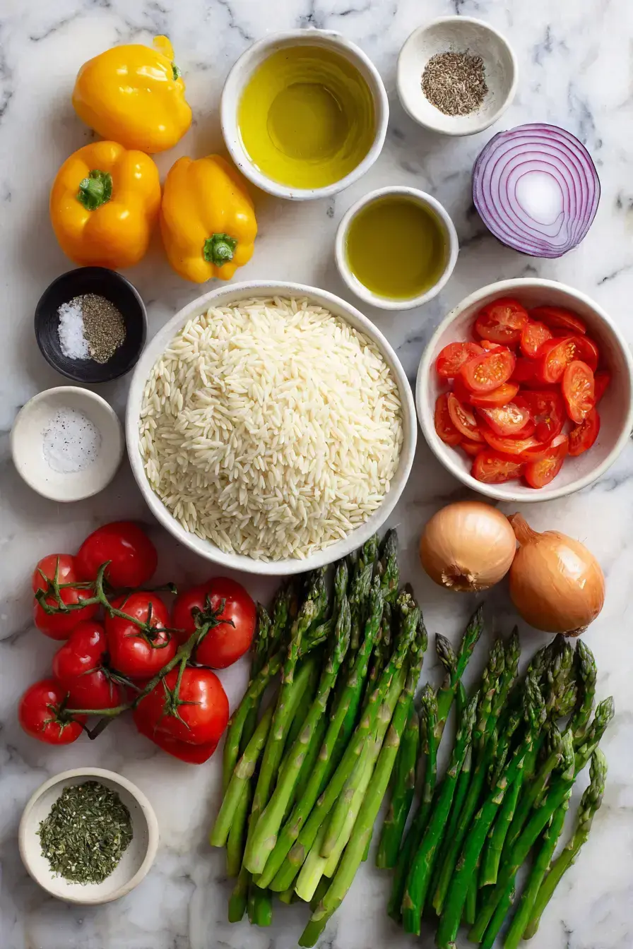 One Pot Orzo Primavera ingredients preparation