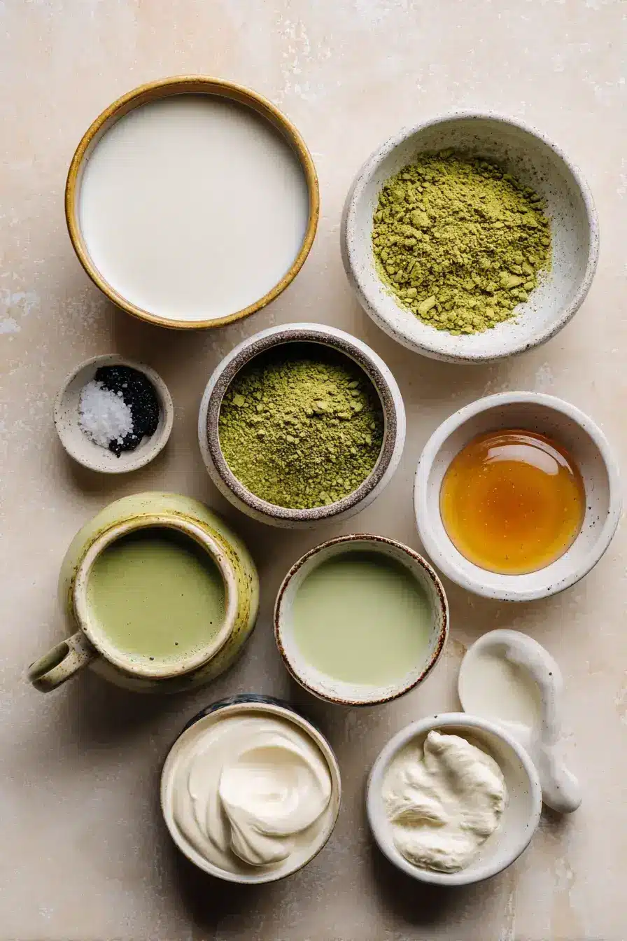Pistachio Matcha Latte ingredients preparation