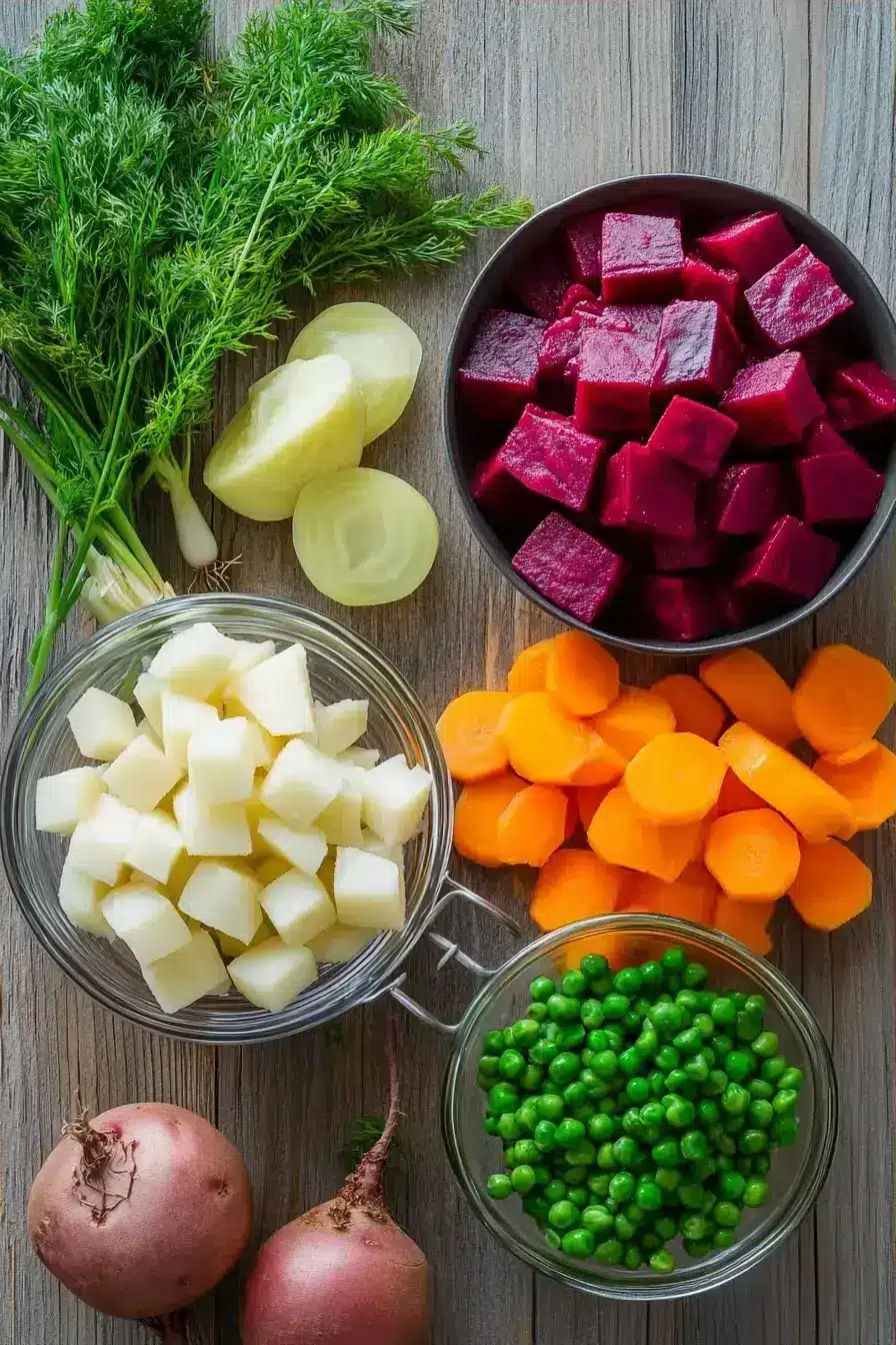 Russian Vinaigrette Salad ingredients preparation
