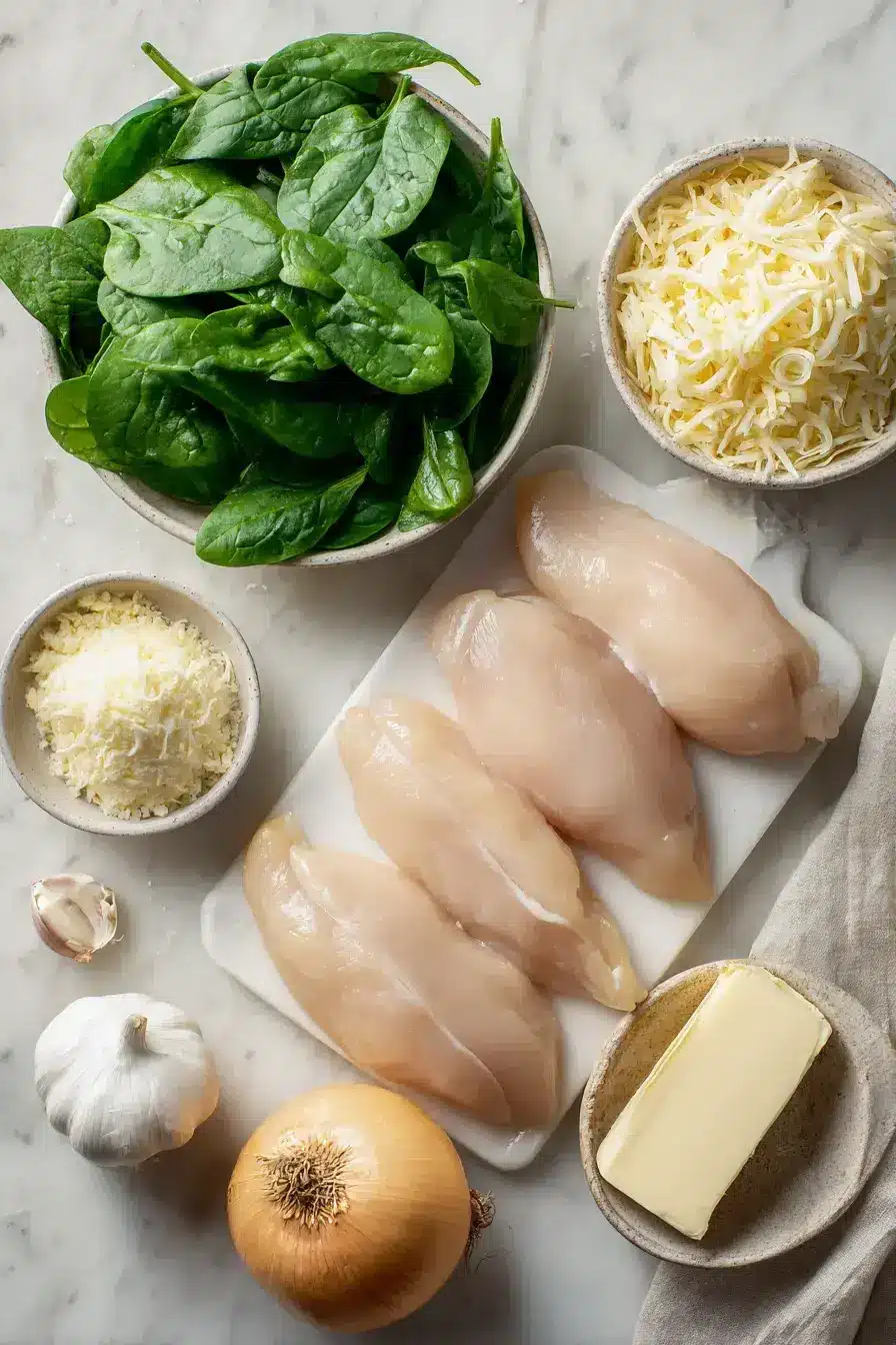 Smothered Chicken with Creamed Spinach ingredients preparation