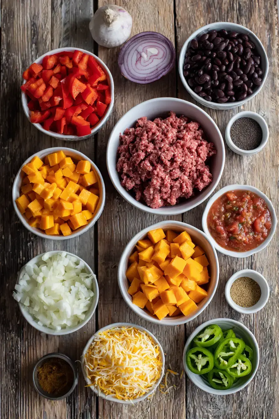 Southwest Ground Beef And Sweet Potato Skillet ingredients preparation