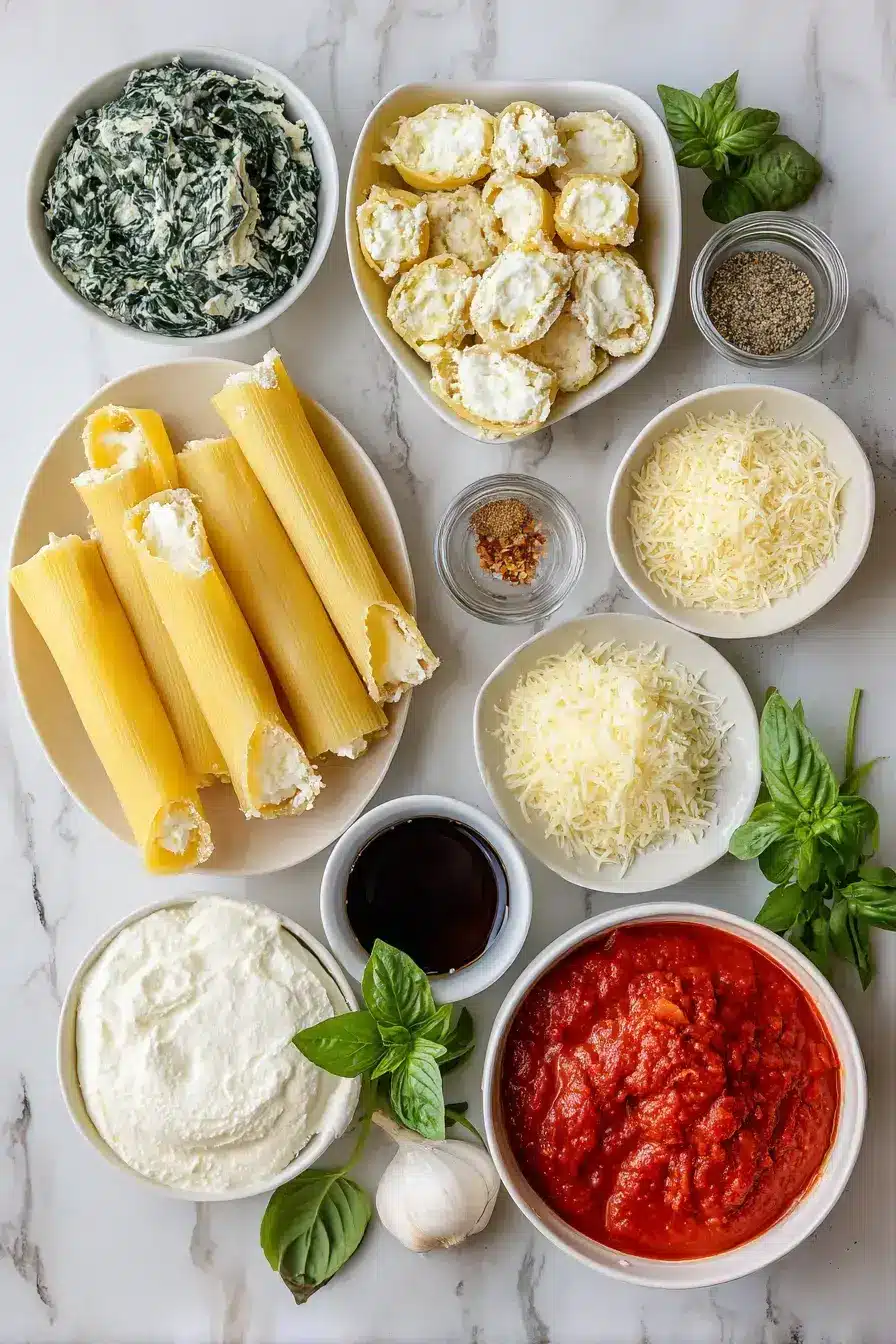 Spinach Ricotta Manicotti ingredients preparation