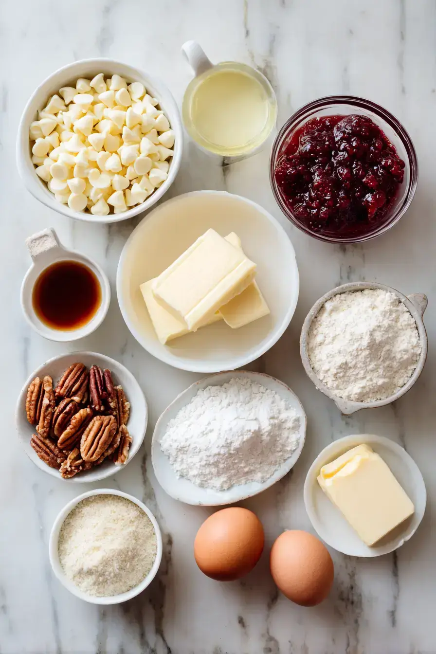 White Chocolate Raspberry Bars ingredients preparation