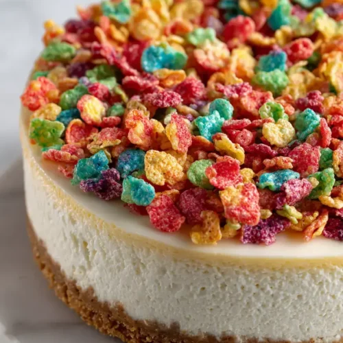 Easy Rainbow Cereal Cheesecake