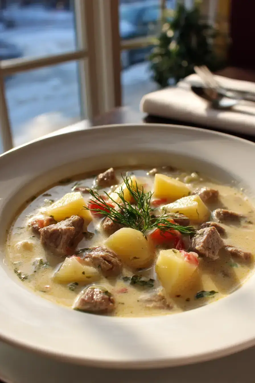 Beef And Potato Soup serving presentation