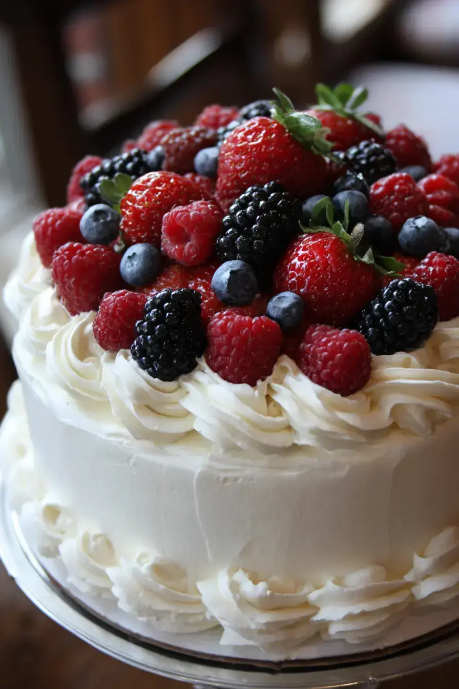 Berry Chantilly Cake serving presentation