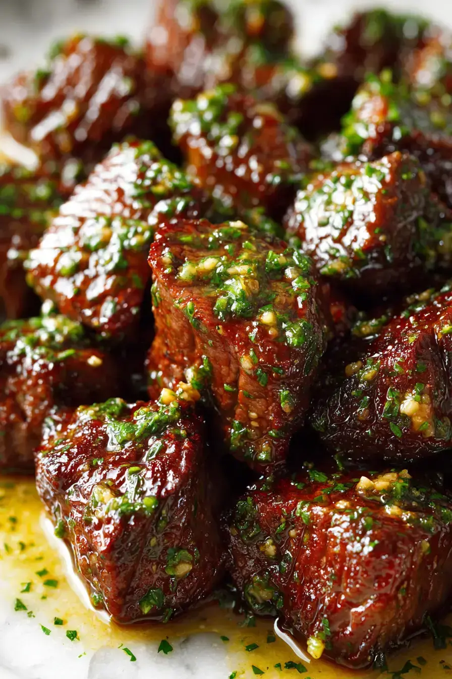 Cajun Butter Steak Bites serving presentation