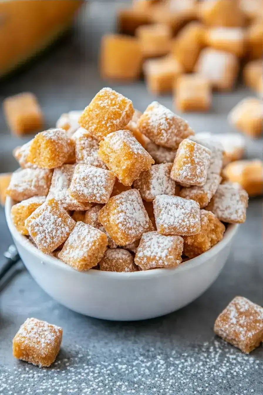 Caramel Apple Puppy Chow serving presentation