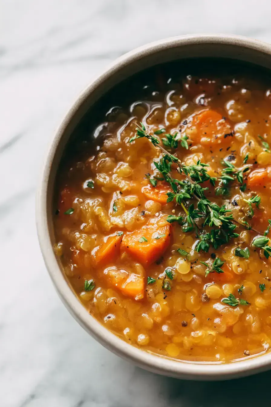 Carrot Lentil Soup serving presentation