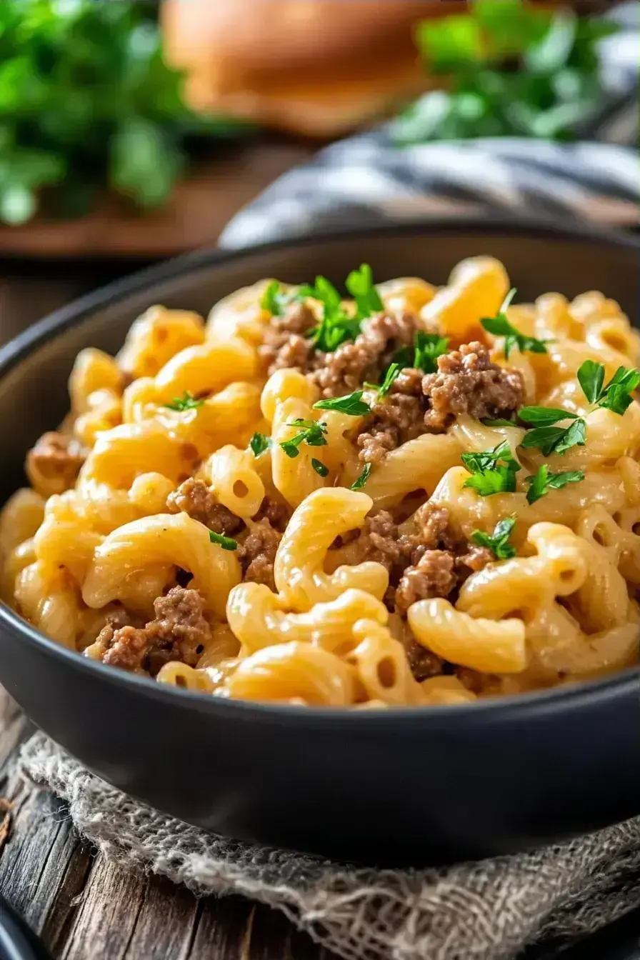 Cheeseburger Pasta serving presentation