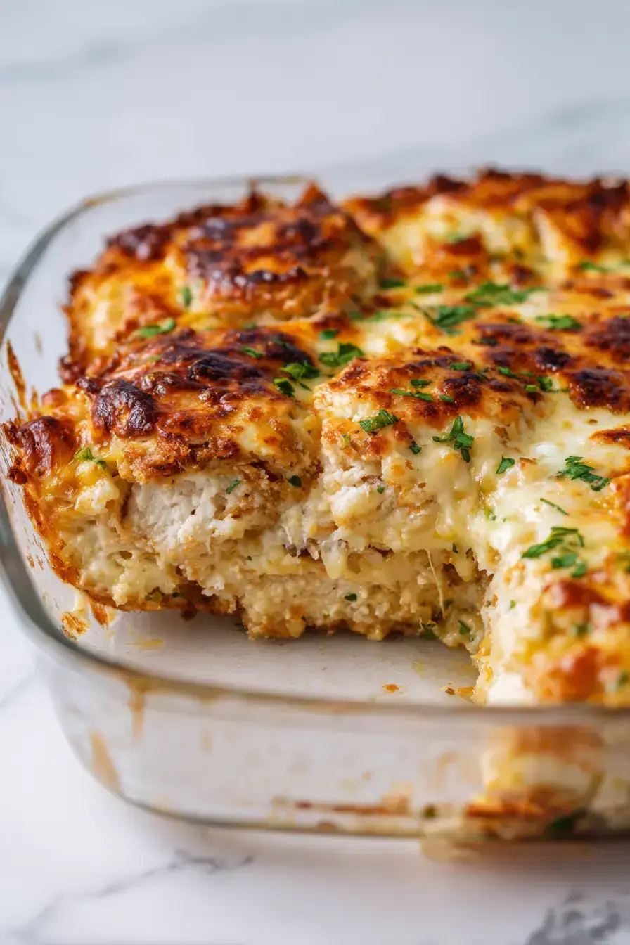 Cheesy Garlic Chicken Bake serving presentation