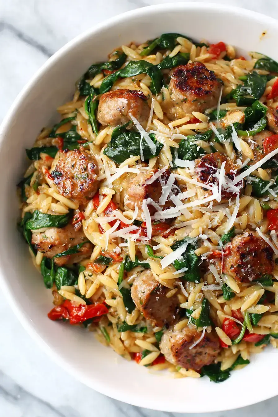 Chicken Sausage Orzo serving presentation