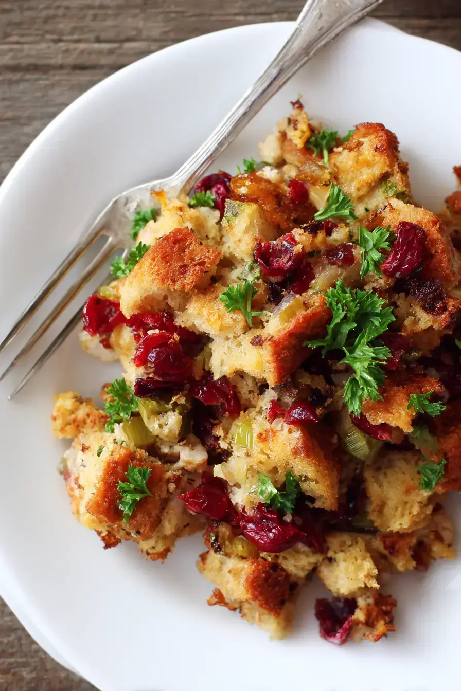 Cranberry Turkey Stuffing serving presentation