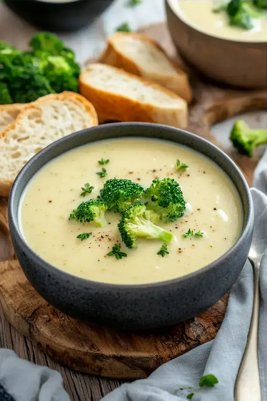 Cream of Broccoli Soup serving presentation