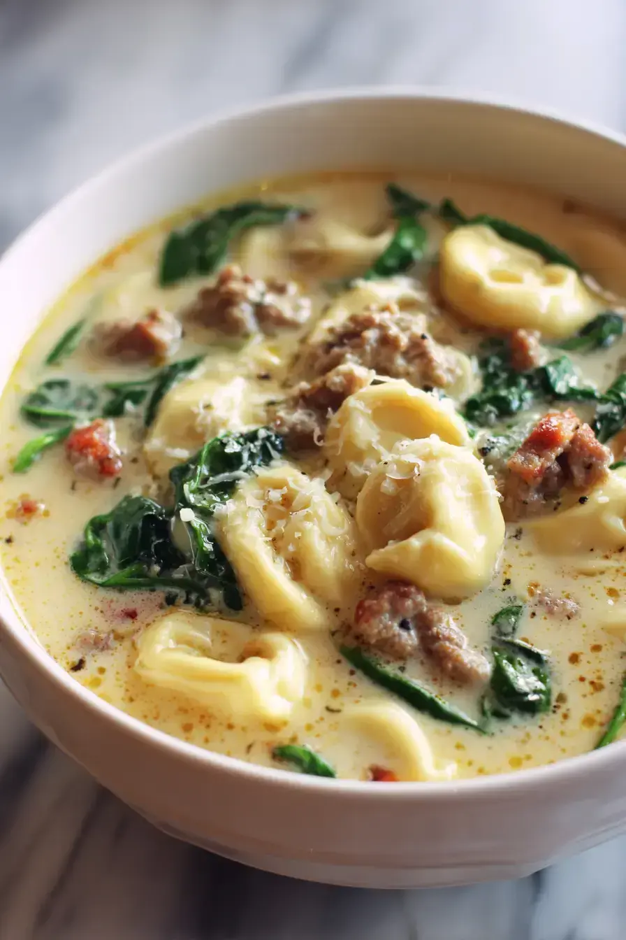 Creamy Tortellini Soup serving presentation