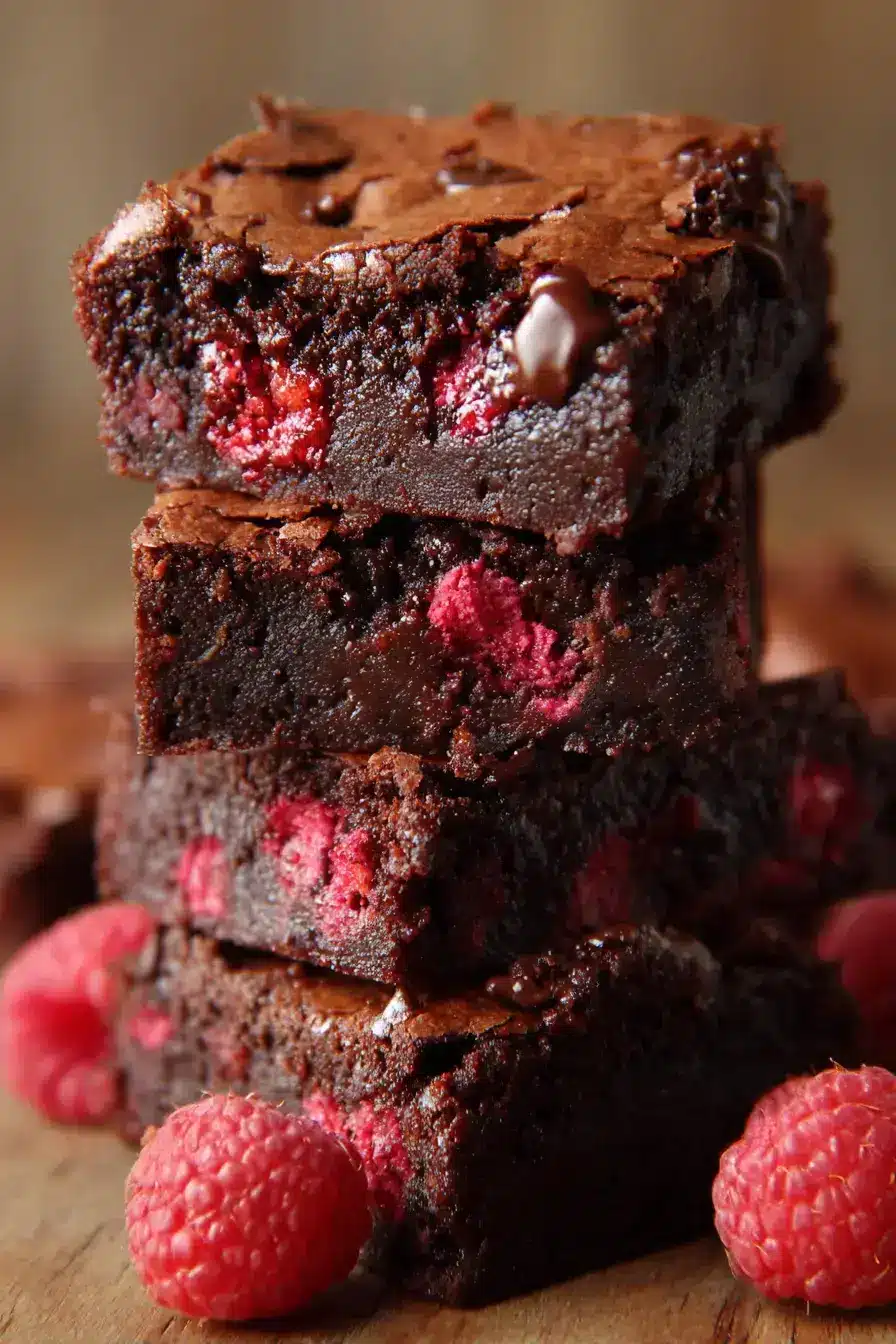 Fudgy Raspberry Brownies serving presentation