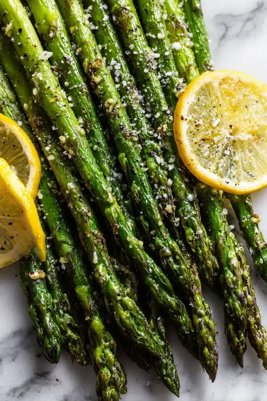 Garlic Browned Butter Asparagus serving presentation