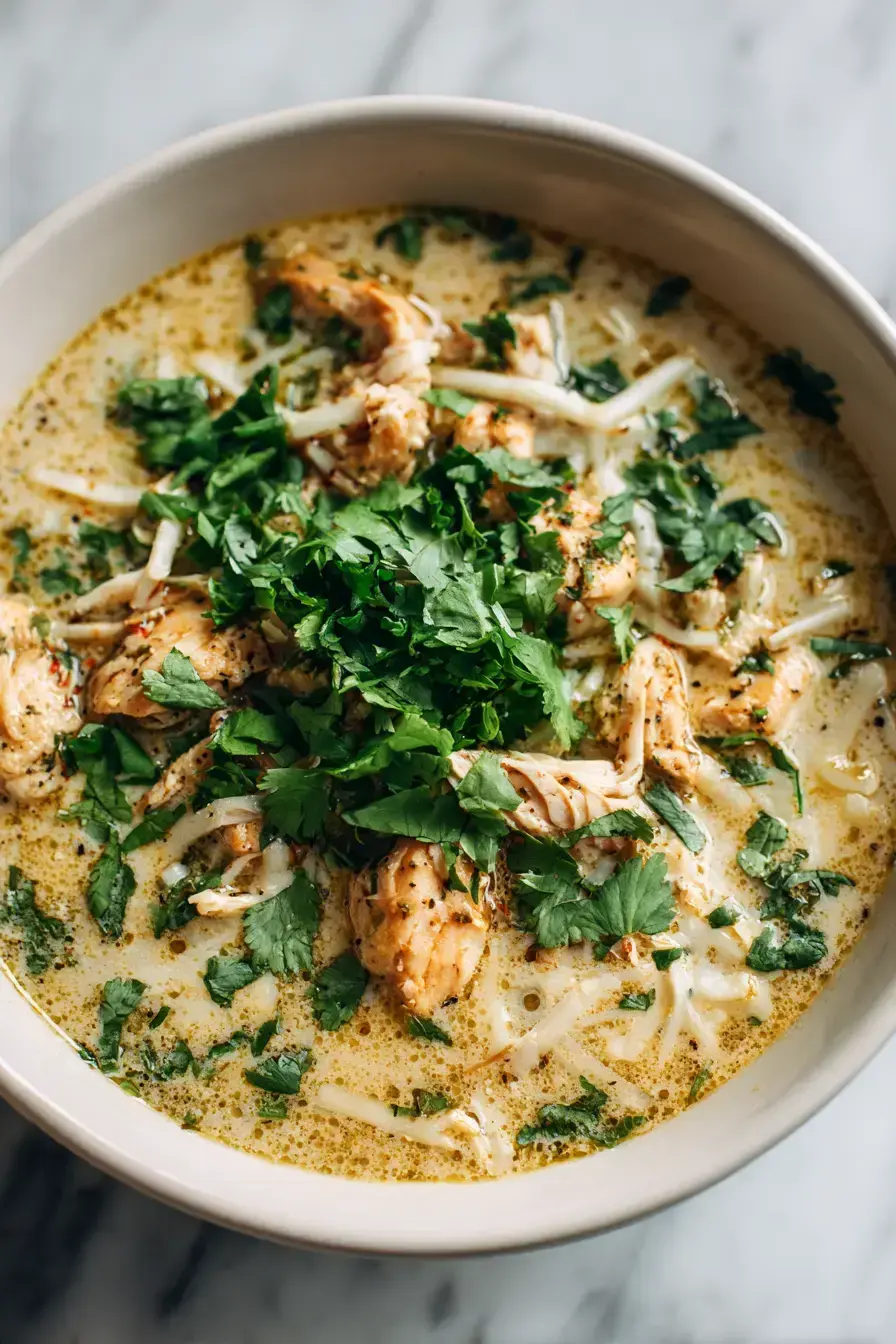 Green Chicken Enchilada Soup serving presentation