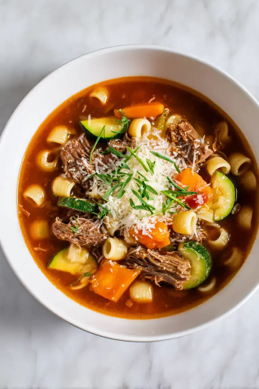 Italian Beef Soup serving presentation