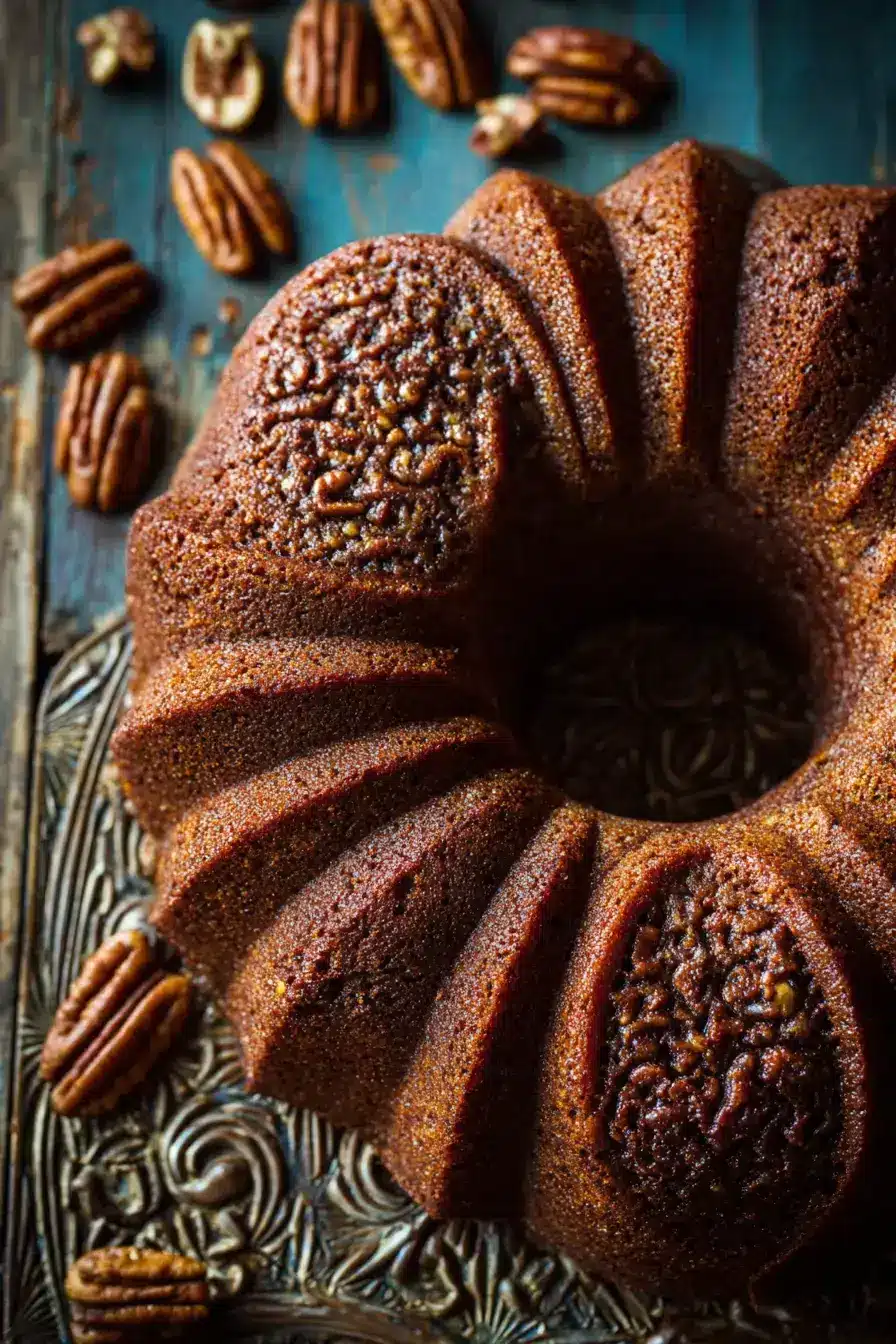 Pecan Bundt Cake serving presentation