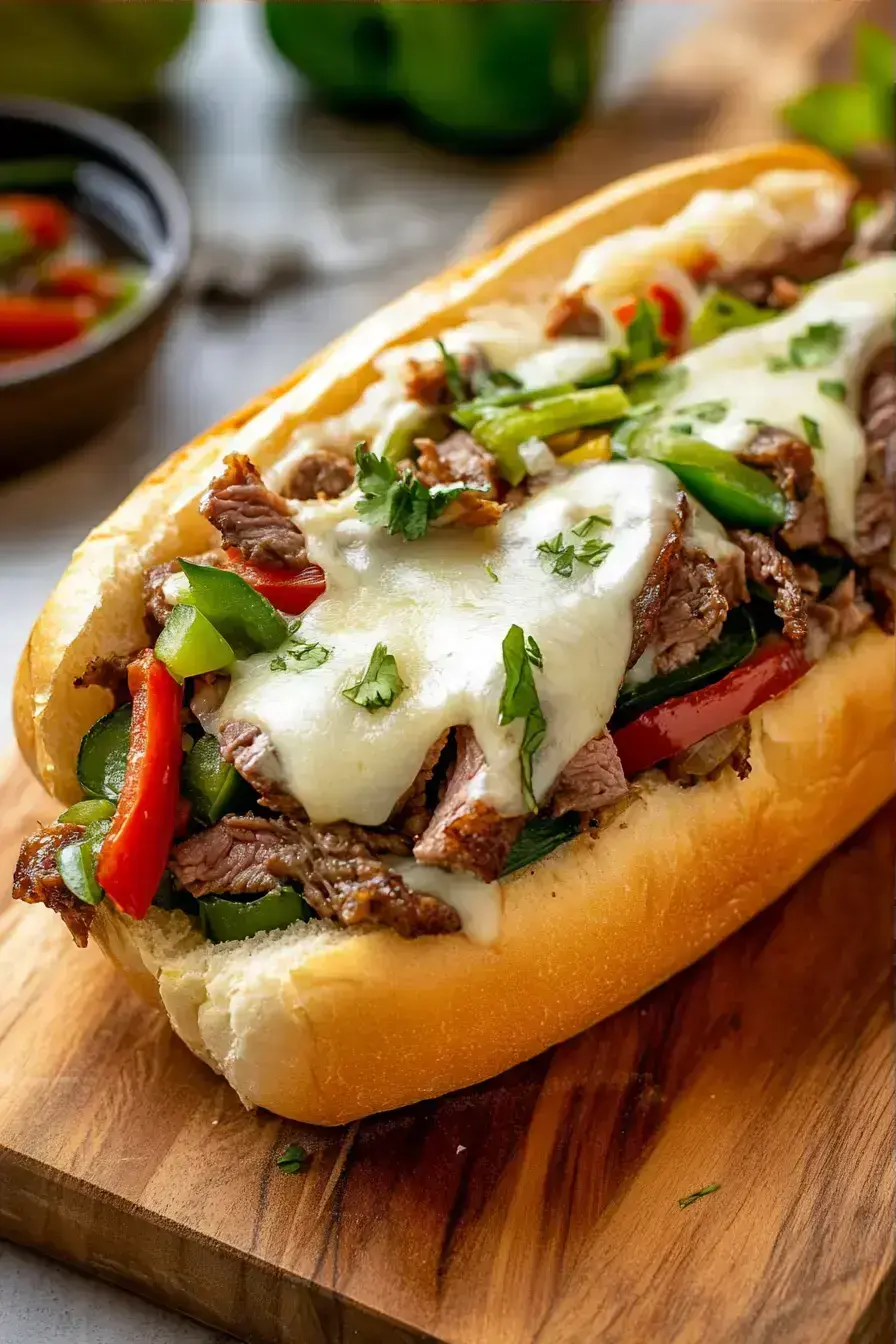 Philly Cheesesteak serving presentation