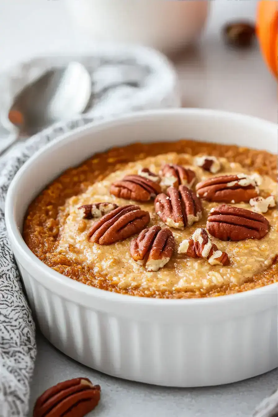 Protein Pumpkin Baked Oats serving presentation
