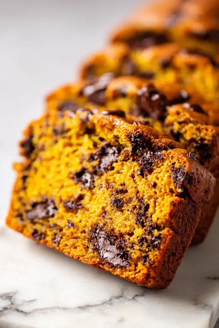 Pumpkin Chocolate Chip Bread serving presentation