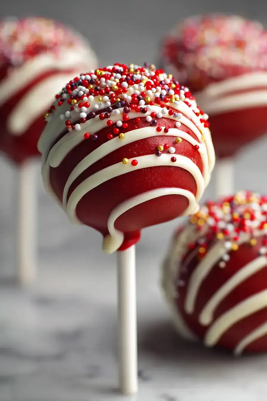 Red Velvet Cake Pops serving presentation