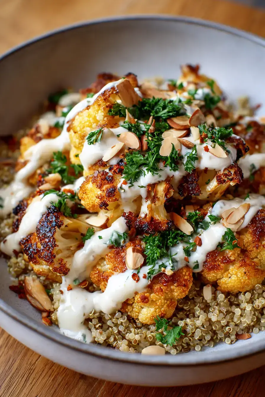 Roasted Cauliflower Bowl serving presentation