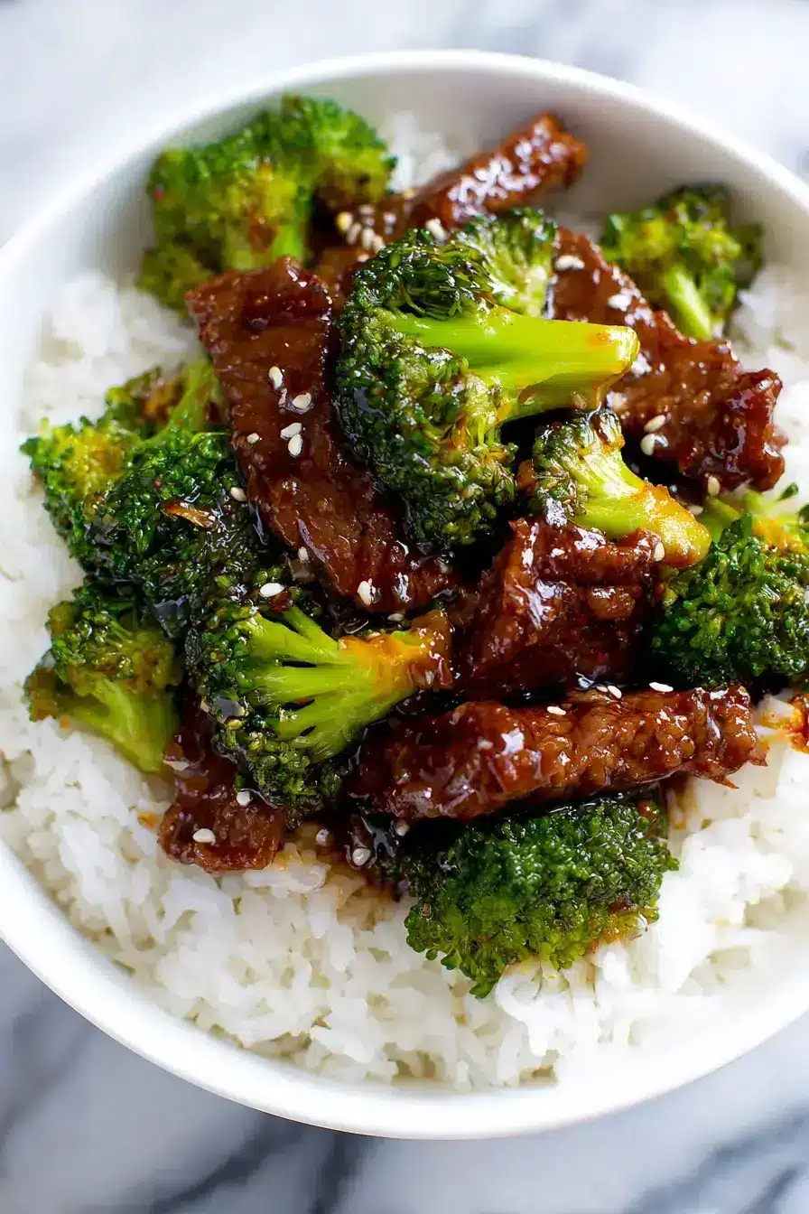 Slow Cooker Beef Broccoli serving presentation