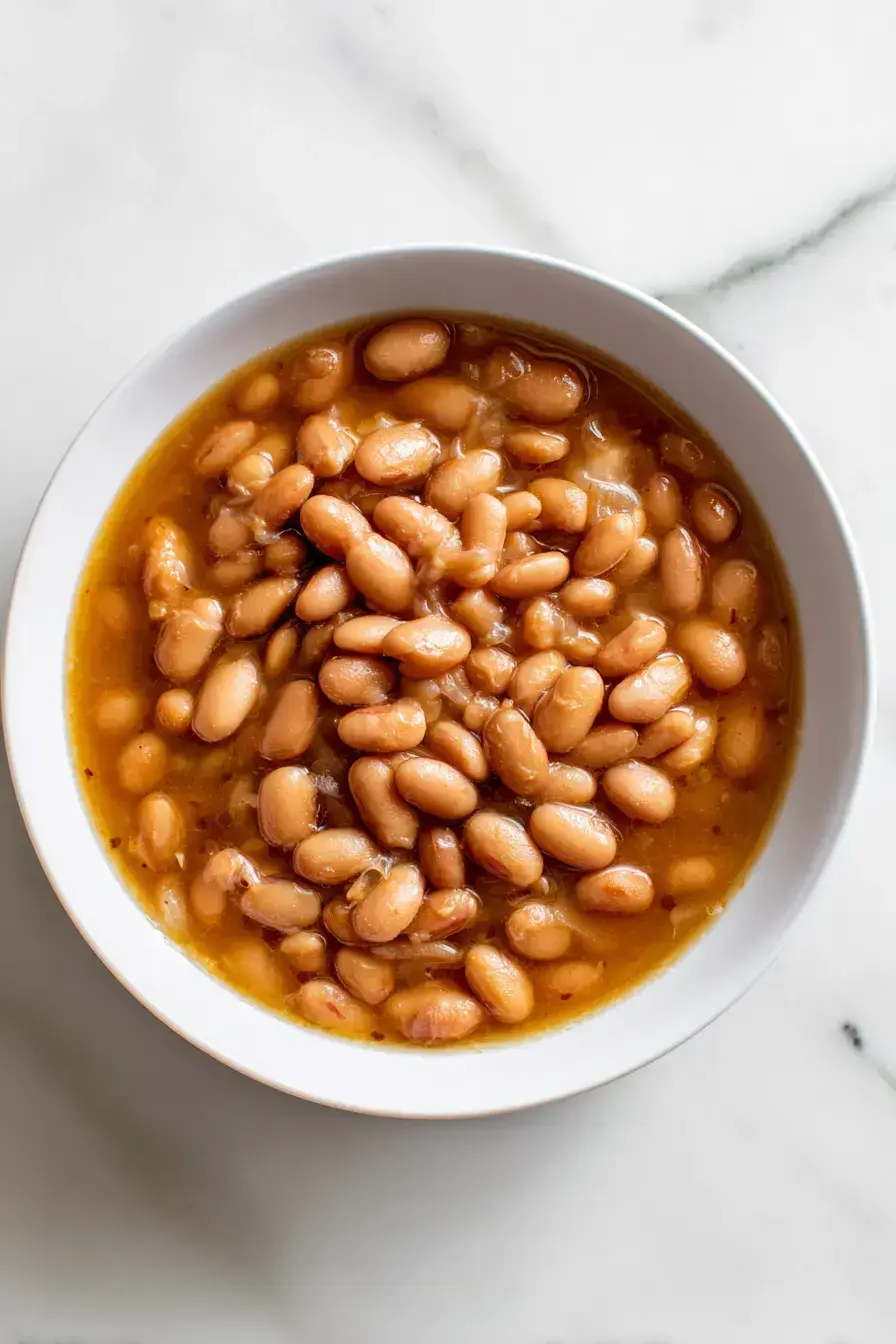Traditional Tejano Pinto Beans serving presentation