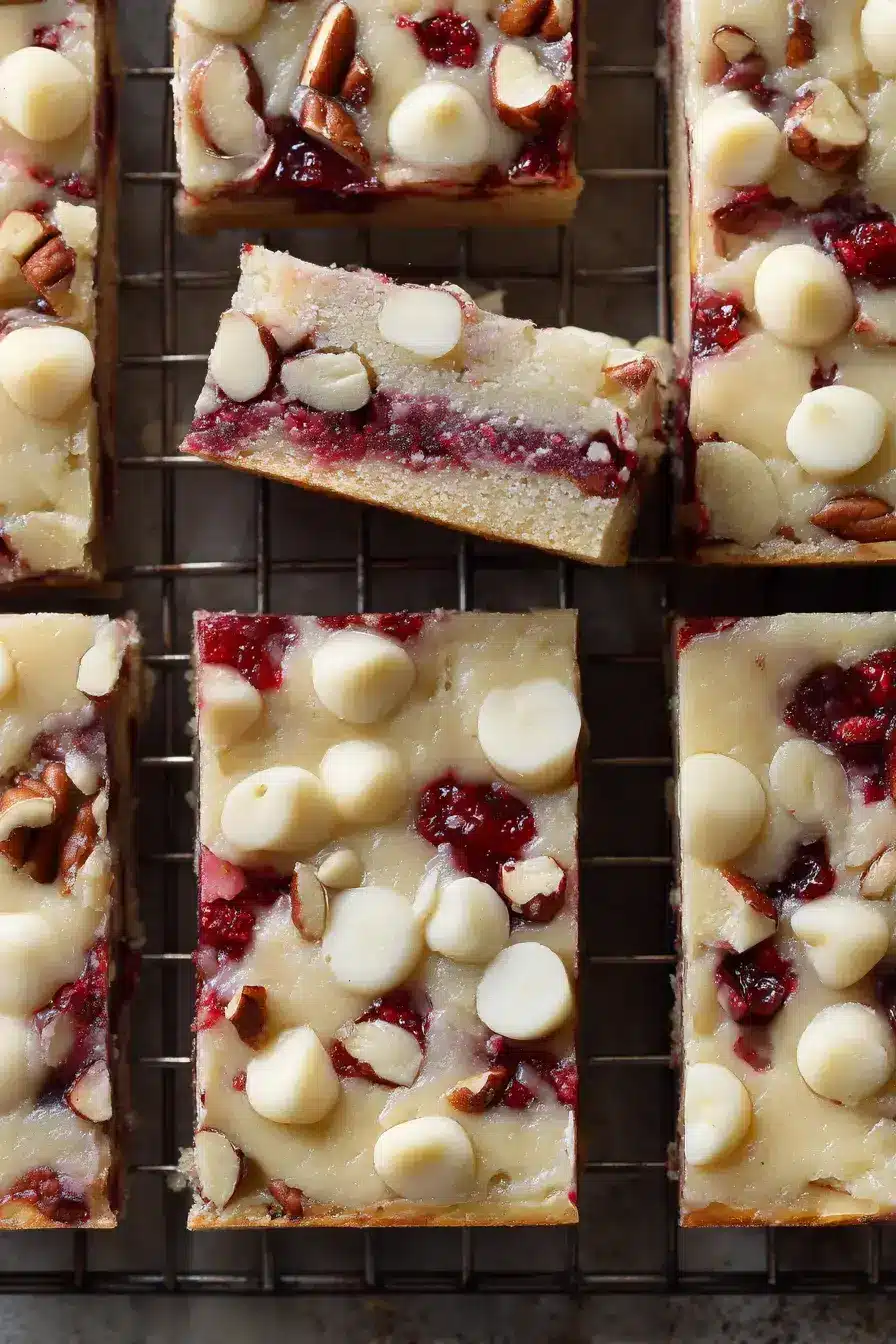 White Chocolate Raspberry Bars serving presentation