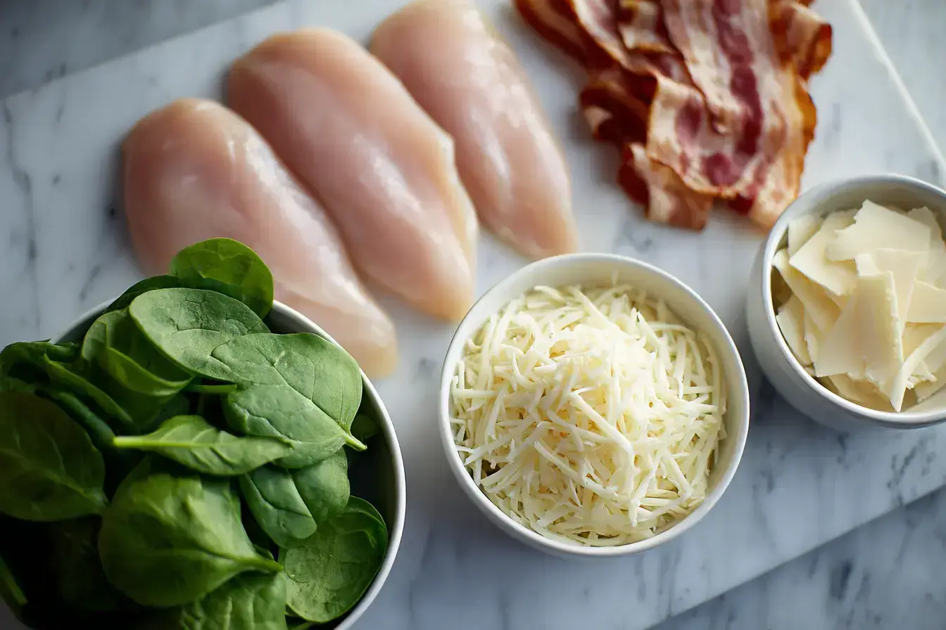 Bacon Spinach Stuffed Chicken ingredients preparation