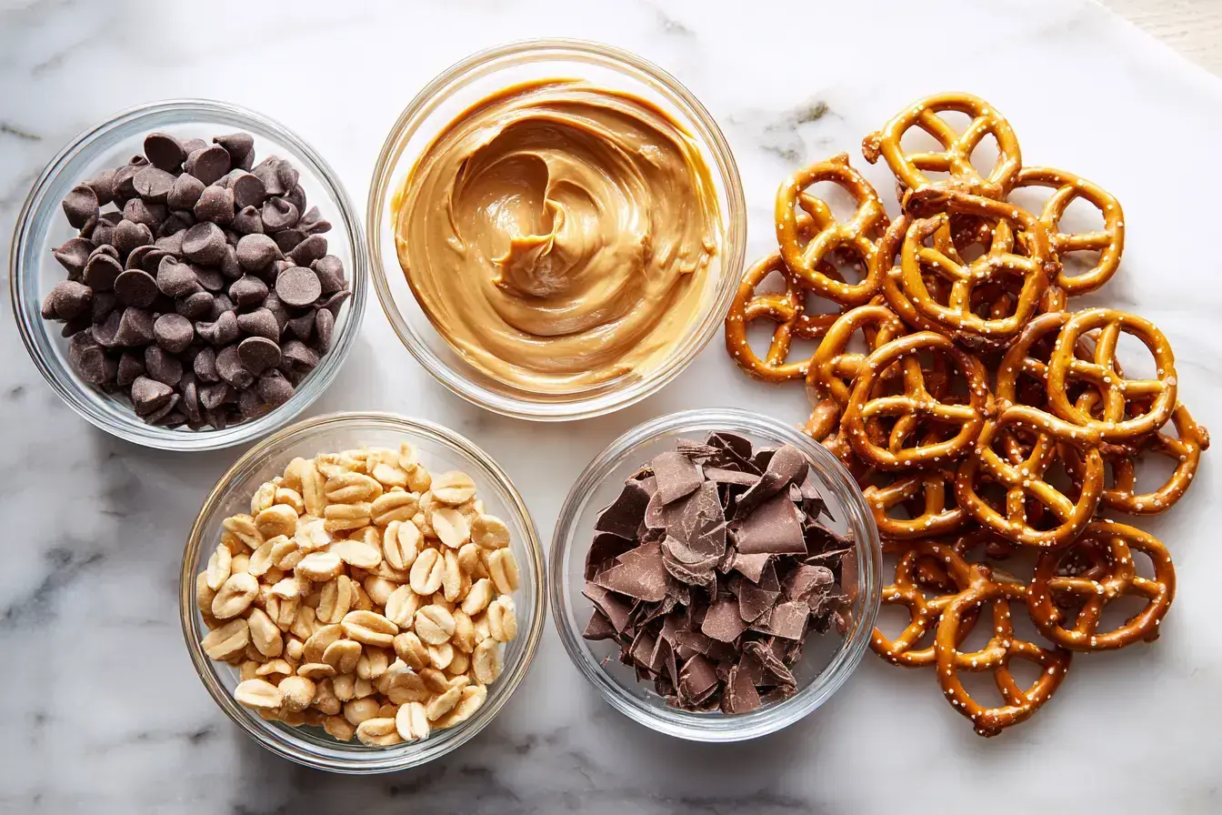 Chocolate Pretzel Clusters ingredients preparation