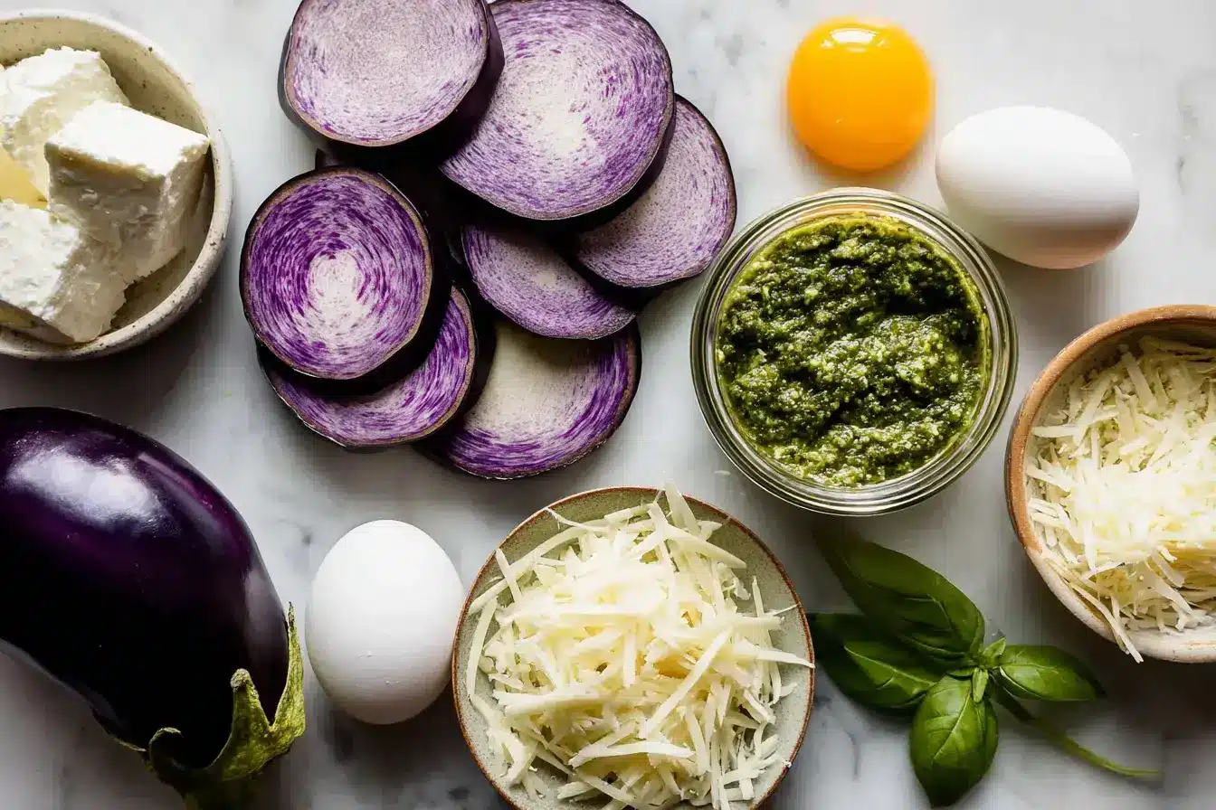 Pesto Eggplant Lasagna ingredients preparation