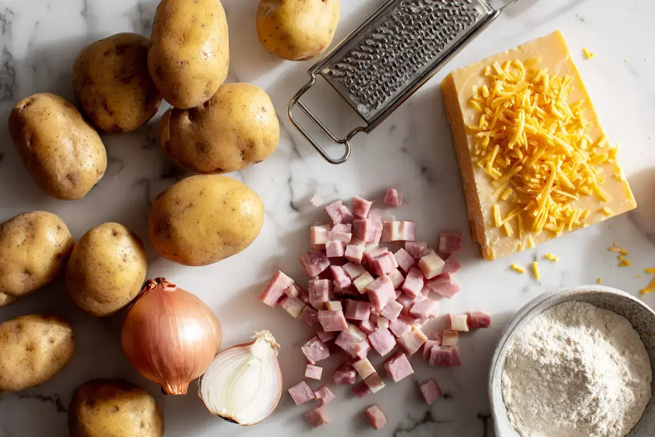 Potatoes Au Gratin with Ham ingredients preparation