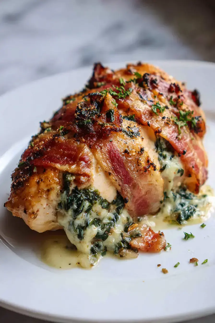 Bacon Spinach Stuffed Chicken recipe finished dish