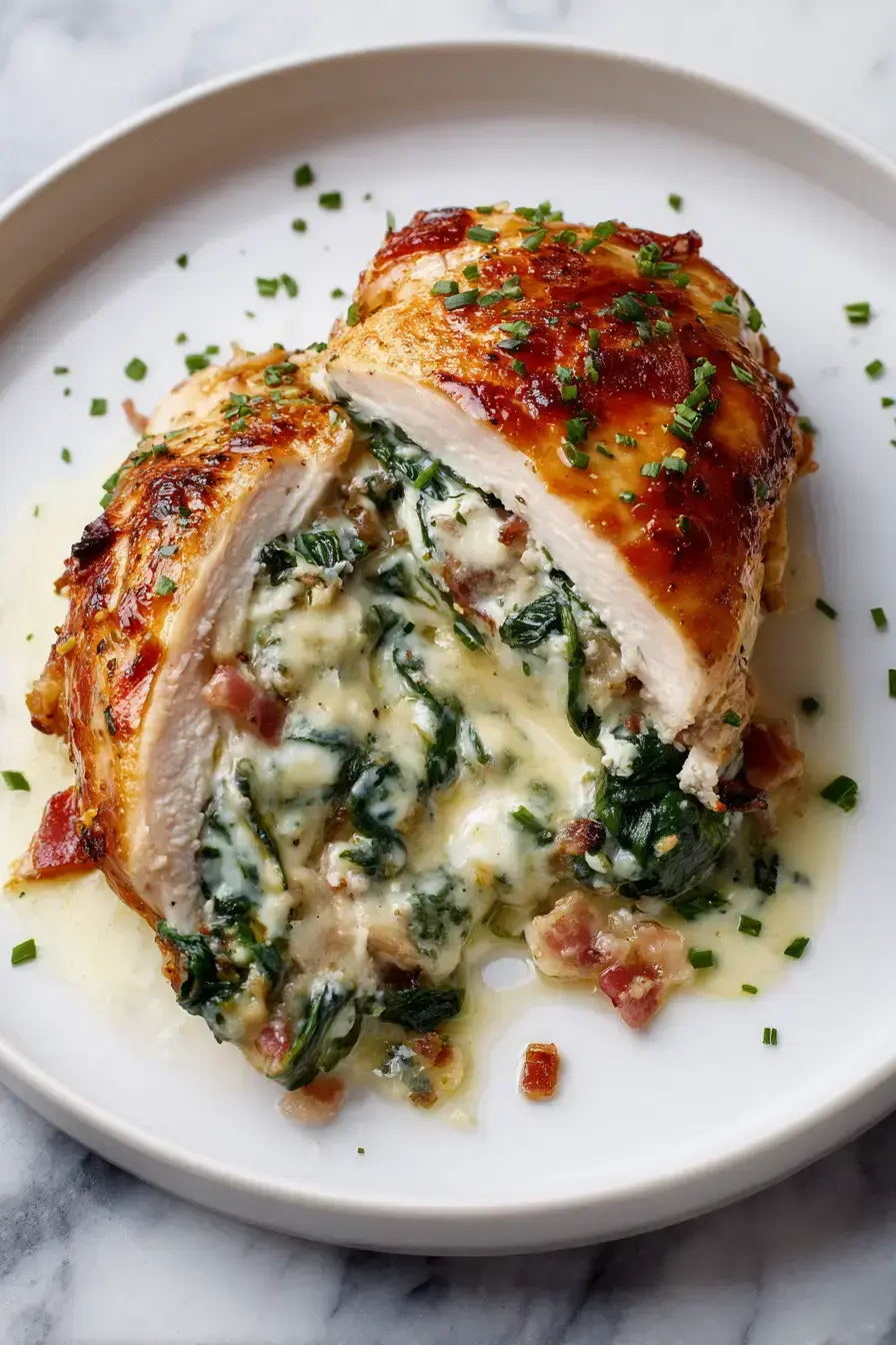 Bacon Spinach Stuffed Chicken serving presentation
