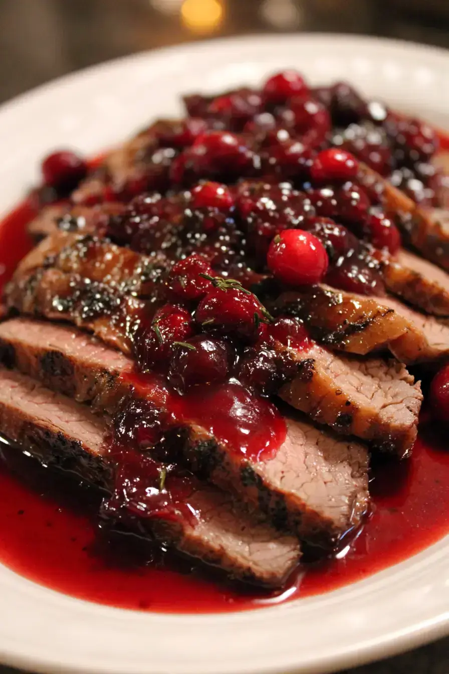 Cranberry Balsamic Roast Beef serving presentation