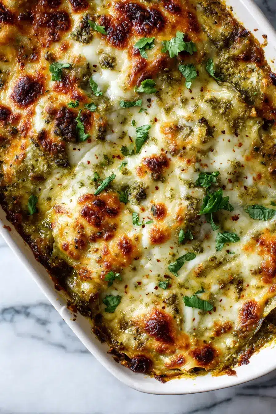 Pesto Eggplant Lasagna serving presentation